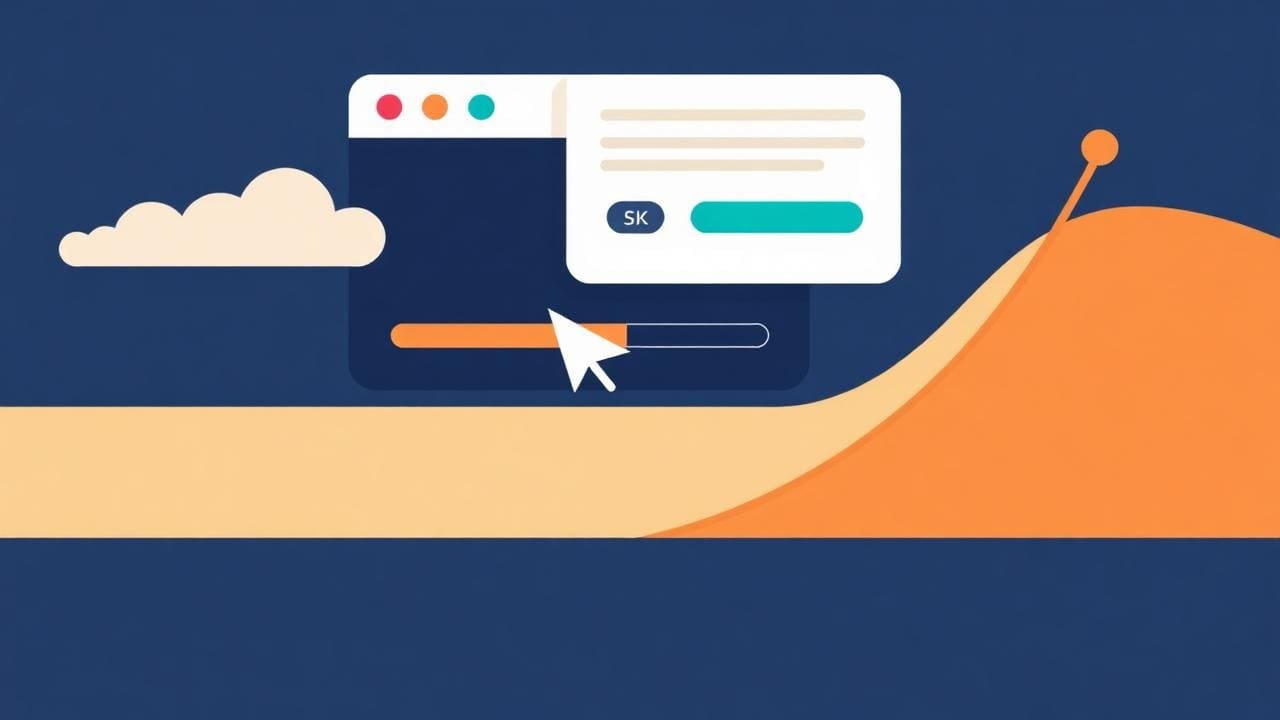 Illustration of a paid advertising dashboard with campaign cards, clicks and performance metrics