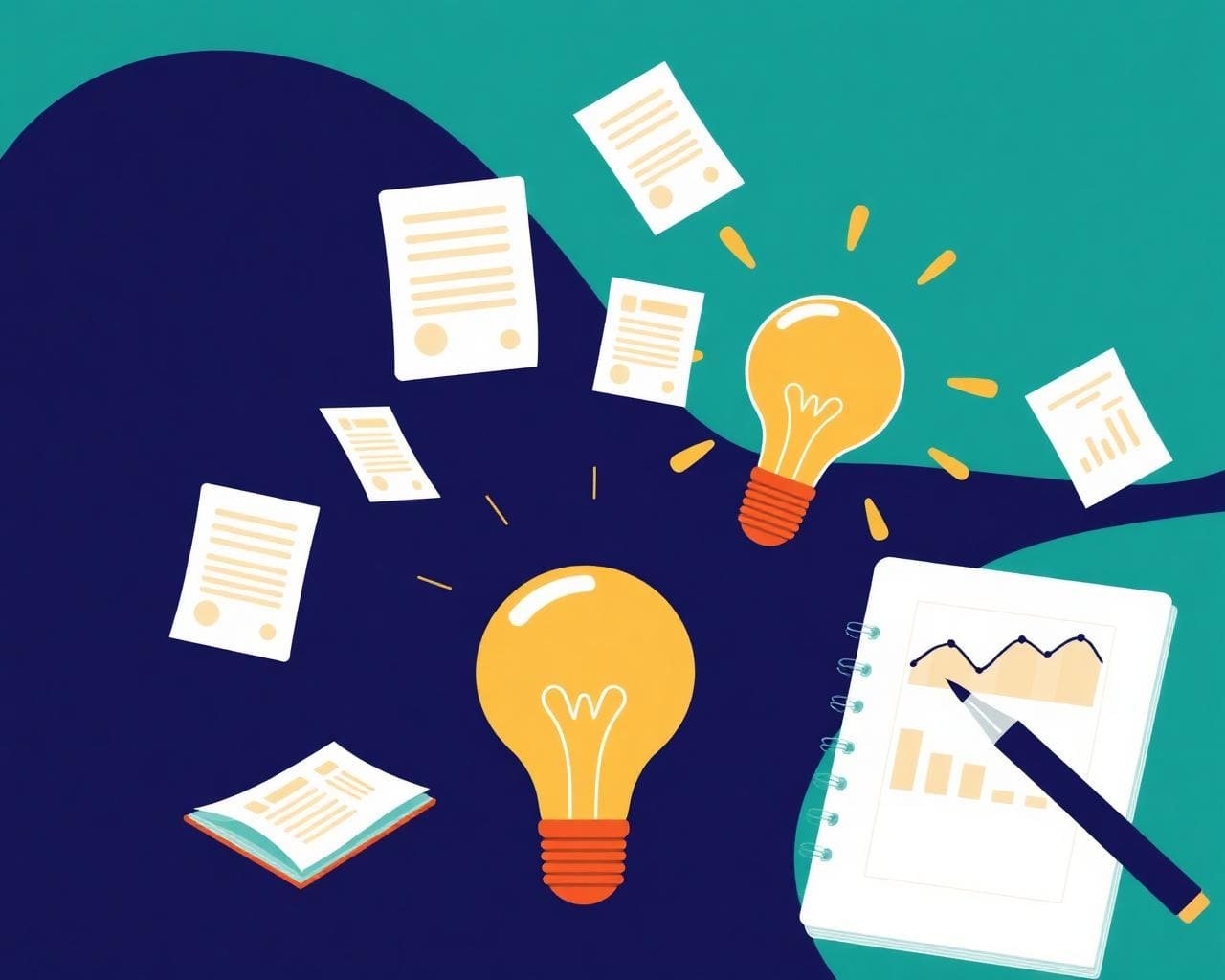 Illustration of content marketing with articles, videos and audience growth